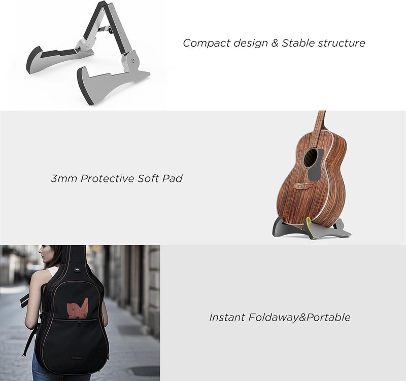 DIDA Portable Travel Guitar Stand, Lightweight Stable A- Frame Plastic Guitar Stand Holder for Acoustic, Electric Guitars, Ukulele, Foldable Guitar Stand Floor, Single Guitar Holder (Silver) - Image 5